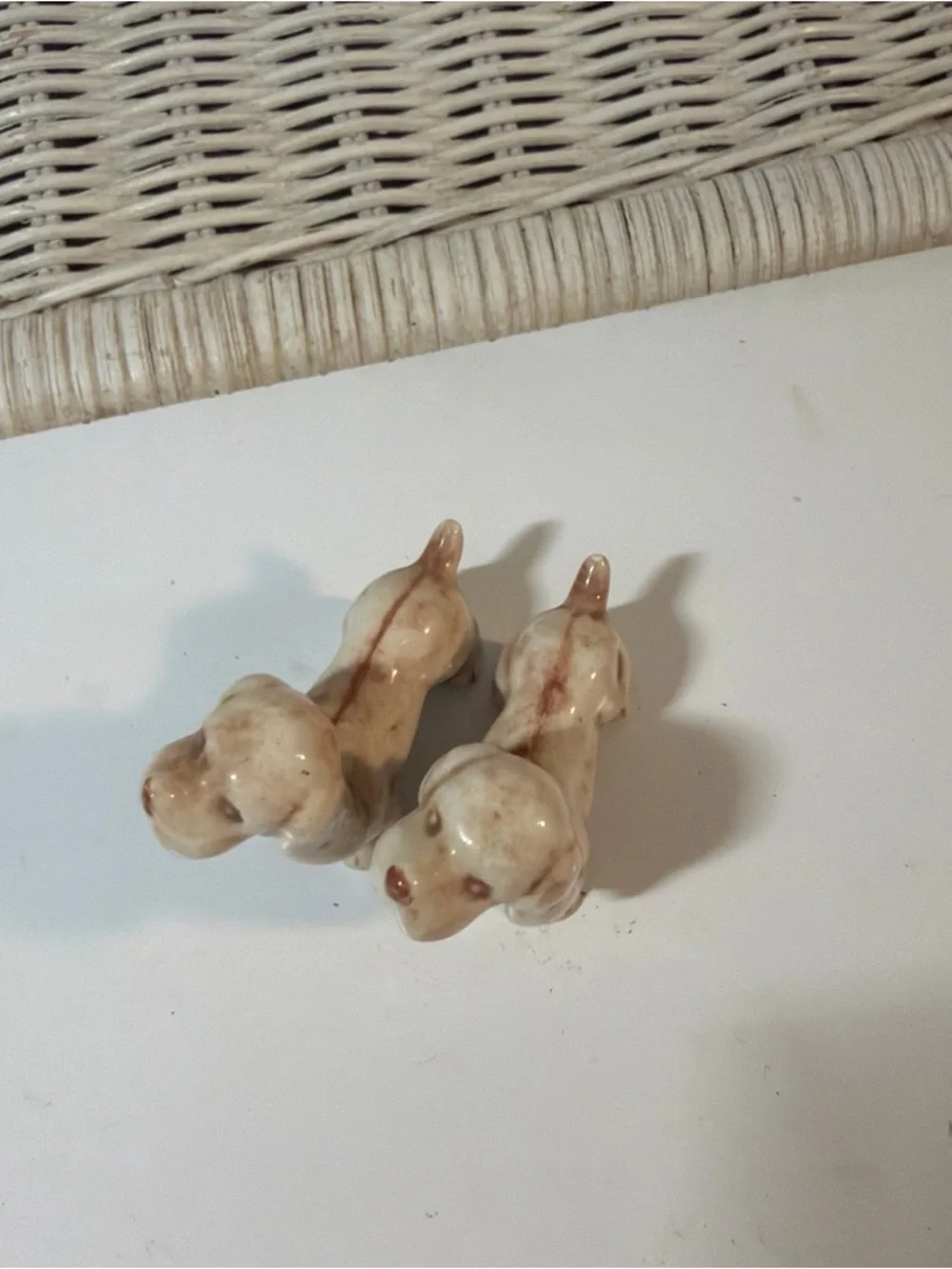 Vintage Mini Dog Figurines Set Ceramic Puppy Salt Pepper Small Collectibles